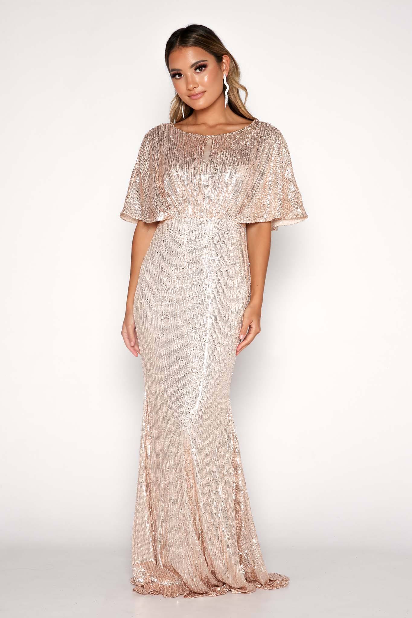 Margaret Butterfly-Sleeve Sequin Maxi ...